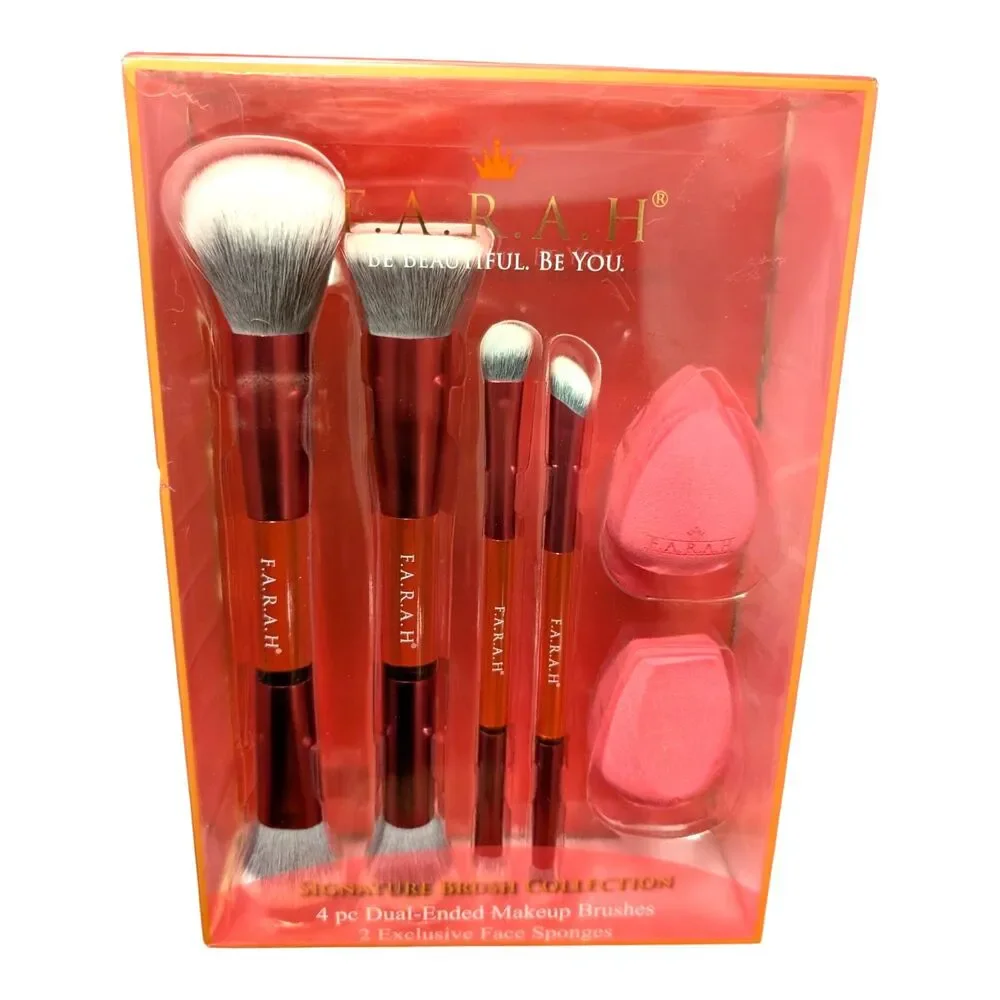Farah Signature Brush Collection Set of 4 Brushes And Sponges Pink Collection